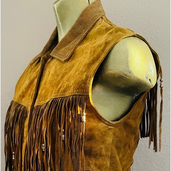 LEATHER RANCH Vintage 80’s SUEDE Western Beaded Leather VEST Size 1 - Picture 12 of 16